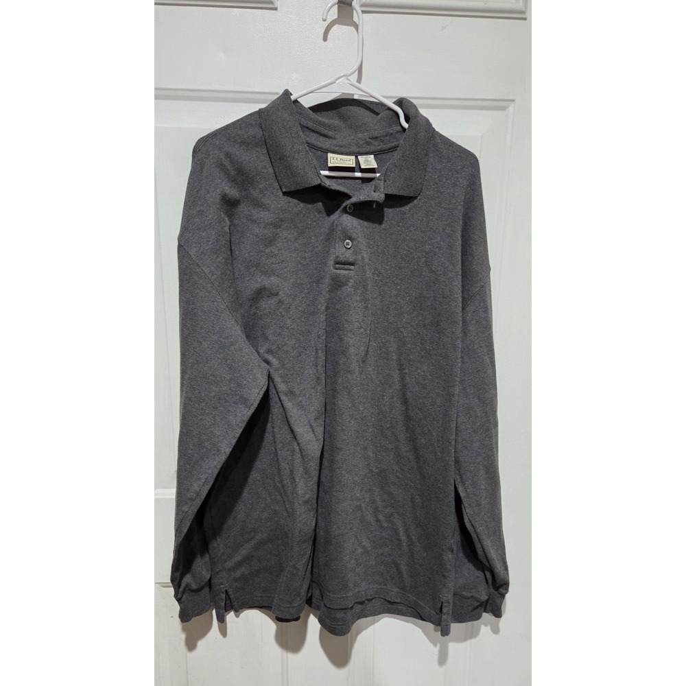 LL Bean Traditional Fit 1/4 Button Long Sleeve Shirt Gray XXL Tall